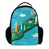 Manhattan karta illustration personlig ryggsäck för kvinnor och män skola resa arbete ryggsäck, flerfärgad, 27.5x13x40cm, Ryggsäckar