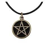 Eurofusioni Silverpläterat svart pentakel stjärna Wicca hänge med halsband - talisman för skydd - symbol för de fem elementen - hantverksjuvel - diameter 2,5 cm