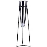 GILDE Vas XL med metallstativ – silverfärgad glasvas – svart metallstativ – total höjd 82 cm