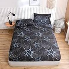 Depth Pocket Bedsheet,Brushed Printed Deep Pocket Fitted Sheets, Soft Polyester Fiber Mattress Protector Cover Pillowcase,star 1,Twin 90x190*30cm (3pcs)