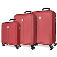 Roll Road Kambodja resväska set röd 55/68/78 cm hård ABS sida kombinationslås 190L 10,84 kg 4 dubbla hjul bagage hand, Röd röd, Bagageset