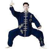 Unisex Tai Chi Uniform Kläder Kinesisk Traditionell Bomull Siden Stretch Kampsport Tai Chi Dräkter Kung Fu Dräkt Taekwondo Träningskläder (Cyan XL)