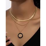 Stylish Color-block Embossed Coin Multi-layer Necklace