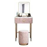 Sminkbord Lyx marmor dressing bord sovrum liten makeup skrivbordsförvaring hyllnings arrangör set med LED ljus kvadratisk spegel och pall, rosa Sminkbord/Sminkbord (Size : 50cm)