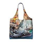 WiNwon Cinque Terre landskap kanvas tygväska för kvinnor estetisk shopping axelväska återanvändbar livsmedel väskor anpassad handväska, Svart, En storlek