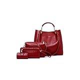 Hdbcbdj Damväskor och handväskor Fyra bitar PU Läder Kvinnors Handväska Vintage Fashion Shoulder Bag Stora Kapacitet Travel Tote Bag (Color : Red)