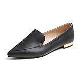 Feversole Loafer för kvinnor platt spetsig mode dra på komfort för körning kontorsskor, Svart vanligt veganskt läder, 39 EU