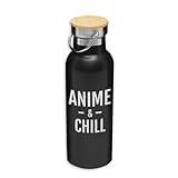 Anime och Chill Life Style Otaku Eco Thermos, rostfritt stål, isolerad flaska, bambulock