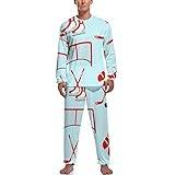 Ishockey puck mjuk pyjamas set för män långärmad topp och botten pyjamas set nattkläder