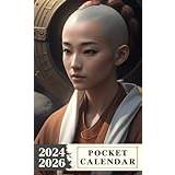 Pocket Calendar 2024 - 2026 With Moon Phase: Three-Year Monthly Planner for Purse , 36 Months from January 2024 to December 2026 | Zen Bio-Mechanical Monk | Female | Meditation - Pocketbok