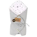 SweetDreams Babyfilt, sovsäck, skötfilt för nyfödda och småbarn, bomull 0–12 månader, supermjuk, 75 x 75 cm (1024) (grå/stjärna)