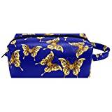 Kosmetisk väska i läder,sminkväska för kvinnor,Golden Butterflies Blue,handväska för resesmink