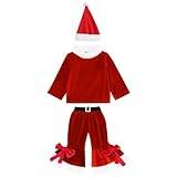 TOALOL Julkläder för bebisar, flickor, långärmade bell-byxor, julkläder, set, jultomtekostym, cosplay, kläder, pojkar, kläder 80 (röd, 7–9 år)
