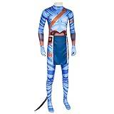 Aavatar Girl Neytiri Blue Costume，Halloween Aavatar Boy Jake Onesie，Aavatar 2: The Way of Water Cosplay Costume，3D Style Superhero Shapewear，present för 3 till 12 år gamla barn.(150cm,boy 2)