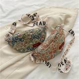 Vintage Floral Graphic Waist Bag, Retro Canvas Crossbody Bag, Women's Casual Shoulder Bag & Fanny Pack
