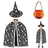 Kuaikely Halloween kostym barn, häxkappa med hatt, häxa cape barn cosplay kostym för halloween cosplay party pojke flicka