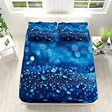 Blue Shard dra-på-lakan enkla färgglada andningsbara sängkläder 90 x 190 cm, djup ficka 30 cm mjuk mikrofiber blekningsbeständig för barn och vuxna med 2 örngott