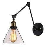 Väggmonterad lampa European wall light Edison Retro Wall Sconce LOFT Industrial Black Finish V-intage Wall Lamp With Clear Glass Shade Premium Wall Light Fixture Adjustable Arm Angle Compatible with K