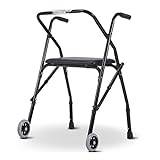 Standard Walkers Folding Walker Hjälpmedel med sits för äldre 2 Hjul Lättviktsstöd Gångstativ med höjdjustering för funktionshindrade användare