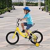 Dekltus barncykel, 16 tums barncykel, justerbar höjd, cykel, barn med stödhjul och dubbelbromssystem, barncyklar lämplig för barn med en längd på 105 cm till 135 cm (5–8 år) (gul)
