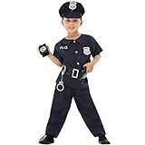 Funidelia | Maskeraddräkt Polis för pokje Polisagent, Vakter, FBI, Yrken - Maskeraddräkt för barn och roliga tillbehör för fester, karneval och Halloween - Storlek 107-113 cm - Blå