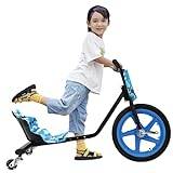 16 tums Drift Trike Drift Scooter 360 grader med halkfritt gummihandtag och halkfri, mönstrad pedal LED-bakhjulsbelysning för barn, pojkar, flickor, blå