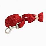 Red Dot Dog Collar Leash Bow Tie Adjustable Pet Puppy Cotton Dog Collar-Collar Leash Bow, L
