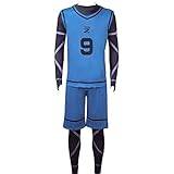 Lzrong blått lås cosplay kostym kunjin kensuke cosplay sportkläder tröjor nr 9 fotboll träning uniform full uppsättning halloween kläder