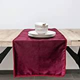 Velvet bordslöpare med broderad kant, rektangulär löpare för bordsdekoration sammet servetter, dekorativ löpare för kök, Bordeaux, 150 x 45 cm