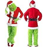 7 St Kostym Jul Vuxen Grinch Deluxe Tomtedräkt Med Mask Juldagsfest Fancy Dress Ball Cosplay (Color : A, Size : L)