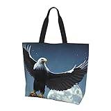 Eagle Under The Stars kvinnors axelväska shoppingväska, lämplig för daglig resa shopping, förvaring av handväskor, Svart, One Size