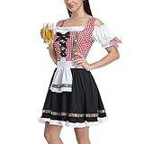 YOUCAI Dam Dirndl Midi-kostym, traditionell bayersk karneval, fest, festival, hembiträde, kostymer, halloween, fest, rutig, klänning, outfit, oktoberfest-kostym, Röd, L