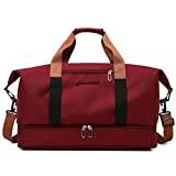 Weekender Bags Overnight Travel Duffel Handväska med Wet Pocket Skofack Gym Bagageväska,Red,M