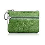 Hibate Mini börs för kvinnor plånbok äkta läder blixtlåsväska med nyckelring, 1-pack_grön, En storlek