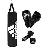 adidas Boxningsset Performance, boxningssäck-kit 90 x 30 cm – 20 kg, inklusive boxningshandskar storlek 10 oz och bandage, svart/vit