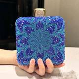 Blue Dual-Sided Rhinestone Texture Lady Clutch Bag With Box Shape, Suitable For Formal Occasions Such As Evening Party, Wedding, Banquet, Gathering, W