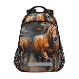 NYYYTTTEU Coola bruna hästar löparryggsäck student bokväskor för resor vandring barn flickor pojkar, Mönster, 11.6×6.9×16.7in
