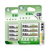 EBL AAA uppladdningsbara batterier 1 100 mAh redo 2 laddning trippel A NiMH batteri, detaljhandelspaket – 8 paket