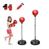 KOMFOTTEU Punchingboll, stående låda, justerbar höjd, 120–154 cm, stående boxboll med boxhandskar och pump, boxningsset, stående boxningssäck för barn och vuxna