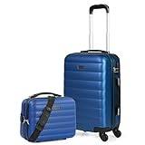 ITACA - Kabinväska 50cm plus Beauty case ABS. Handbagage. Hårt skal. Teleskophandtag, 2 handtag, 4 hjul. Kombinationslås 71250B, Blå
