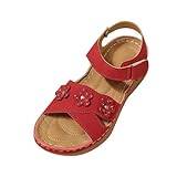 Sommarsandaler för kvinnor överdimensionerad blommig platå kilklack platta skor strand romerska vardagliga sandaler damer arbetsplatta, V 947 röd, 40 EU Weit