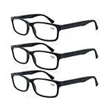 MODFANS Läsglasögon 4,0 män kvinnor 3-pack, rektangulär klar lins komfort fjädergångjärn glasögon, snygga lätta plastläsare med påse (3 svarta)