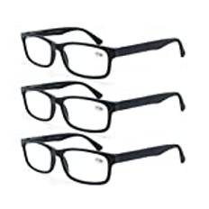 MODFANS Läsglasögon 4,0 män kvinnor 3-pack, rektangulär klar lins komfort fjädergångjärn glasögon, snygga lätta plastläsare med påse (3 svarta)