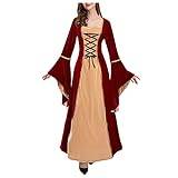 UIFLQXX Halloweenklänning för kvinnor, långärmad häxa, festkostym, cosplay, lång klänning (röd, M)