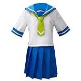 AmanMing Anime Higurashi When They Cry Ryuuguu Reina cosplay kostym flickor JK uniform klänning sjöman kostym (blå, medium)