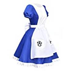 Alice Madness Returns cosplay-kostym, prinsessa, halloween, blå, hembiträde, klänning, förkläde för kvinnor, flickor (stor, blå)