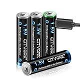 CITYORK Litiumjoner uppladdningsbara batterier AAA, 1,5 V AAA uppladdningsbara batterier, 1 200 mWh med USB-laddning (4-pack)