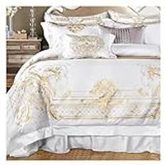 White Egyptian Cotton Bedding set US King Queen size Chic gold Embroidery Bedding sets Super Soft Bed sheet set Duvet cover,Set med täcke