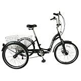 SCOUT trehjuling för vuxna, hopfällbar trehjuling, 24 tums hjul, 6-växlad shimano, främre och bakre skivbromsar (mattgrön)