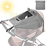 TOPJOWGA Solsegel. Barnvagn, universellt solsegel för barnvagnar med UV-skydd 50+, justerbar barnvagn, solskydd med visningsfönster och sidovingar, UV-skydd för buggy (grå)